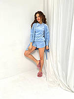 Жіночий комплект трійка. Піжама блакитна з шортами. Одяг для сну і відпочинку., фото 7