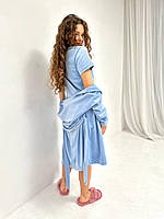 Жіночий комплект трійка. Піжама блакитна з шортами. Одяг для сну і відпочинку., фото 10