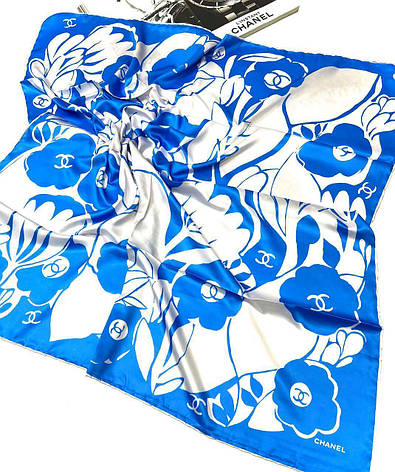 Шовкова брендова хустка Chanel 90*90 см ручна обробка краю, фото 1