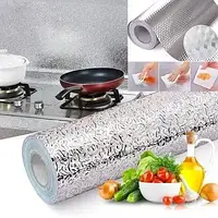 Кухонная маслостойкая фольга самоклеющаяся для кухни 60см*3м / Алюминиевая пленка для кухонных поверхностей