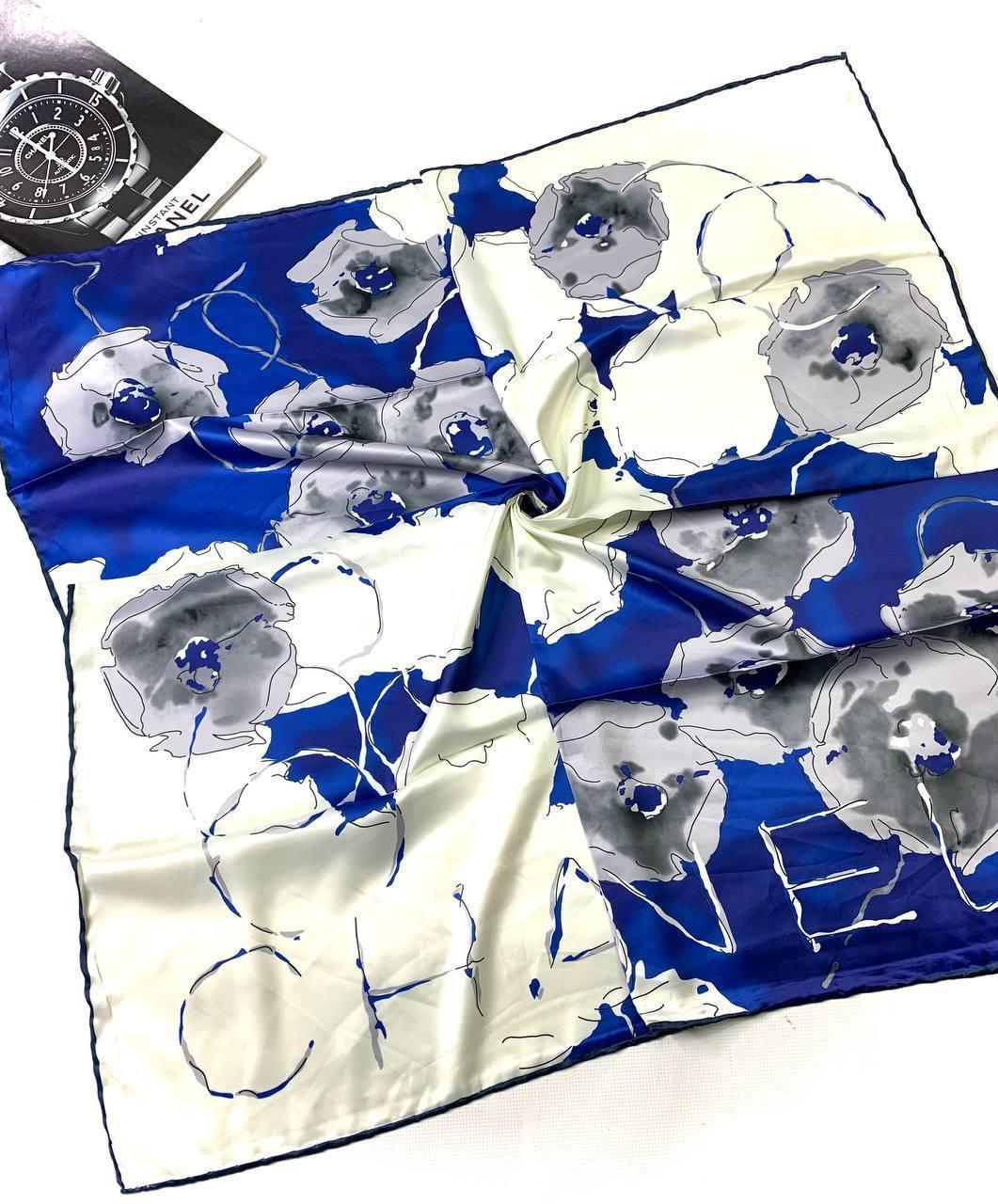 Шовкова брендова хустка Chanel  90*90 см ручна обробка краю