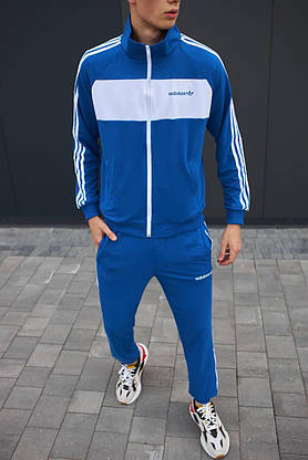 Чоловічий спортивний костюм Adidas на весну-осінь синій яскраві костюми чоловічі стильні модні повсякденні, фото 3