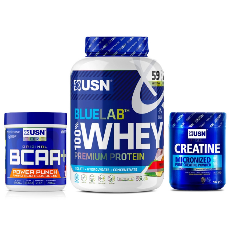 Набір USN Протеїн Blue Lab 100% Whey 2 kg + Креатин Micronized Creatine Monohydrate + Амінокислоти BCAA Power