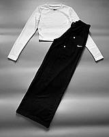 Женский спортивный костюм Ткань: топ - плотный крепдайвинг, джоггеры - качественная двухнить XS/S, Бело-черный