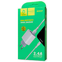 Зарядний пристрій Denmen DC05T 2 USB з кабелем Type C 2.4A білий