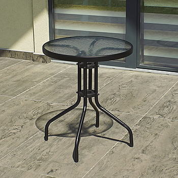 Стіл садовий круглий 4P Arte 60 см з міцною скляною стільницею вуличний для саду, балкона, тераси, кафе