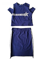 Летний костюм для девочки 128 см юбка + футболка синий TOONTOY