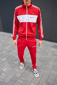 Мужской спортивный костюм Adidas Весна Осень красного цвета на молнии повседневный с лампасами