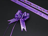 Подарочный бант красивый на затяжках из ленты для декора и упаковки Цвет фиолет. 4х9 см