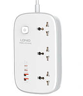 Удлинитель сетевой LDNIO SC3416 3 розетки, 2USB, 2Type-C, QC, 2 м, белый