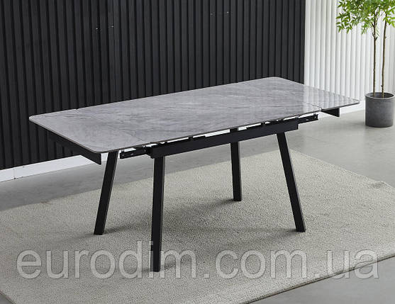 Стіл MADRID CERAMIC 120(180)*85 сірий глянець/чорний каркас, фото 3