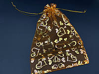 Мешочки для украшений и подарков из органзы на завязках Цвет оранж. 20х30см