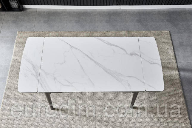 Стіл BONN CERAMIC 130(180)*80 білий глянець/чорний каркас, фото 2