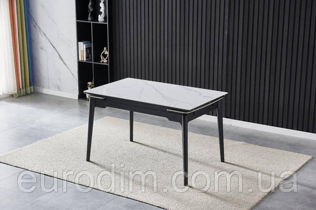 Стіл BONN CERAMIC 130(180)*80 білий глянець/чорний каркас, фото 3