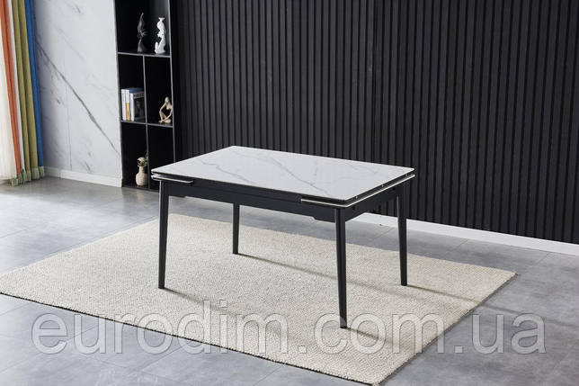Стіл BONN II CERAMIC 140(200)*90 білий глянець/чорний каркас, фото 3