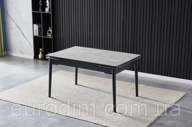 Стіл BONN II CERAMIC 140(200)*90 сірий глянець/чорний каркас, фото 2