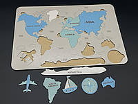 Деревянная карта мира. Цветная. 40х27мм