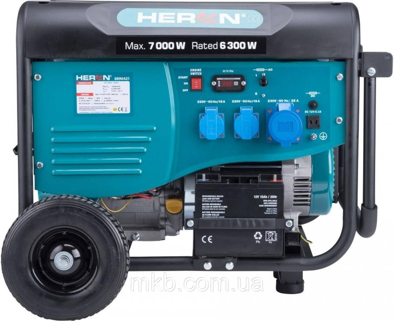 Бензиновий генератор HERON однофазний 6,8 кВт з шасі (8896421)