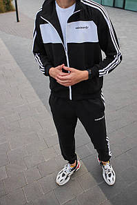 Мужской спортивный костюм Adidas черный с молнией без капюшона весна-осень костюм с лампасами модный стильный