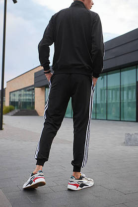 Мужской спортивный костюм Adidas черный с молнией без капюшона весна-осень костюм с лампасами модный стильный, фото 4