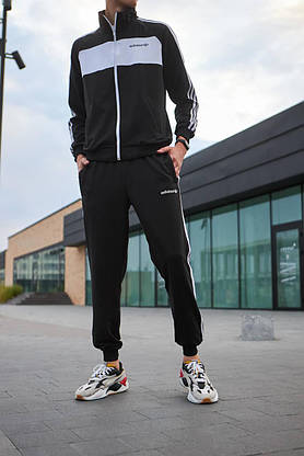 Мужской спортивный костюм Adidas черный с молнией без капюшона весна-осень костюм с лампасами модный стильный, фото 5