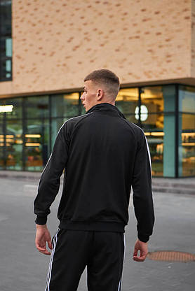 Мужской спортивный костюм Adidas черный с молнией без капюшона весна-осень костюм с лампасами модный стильный, фото 6