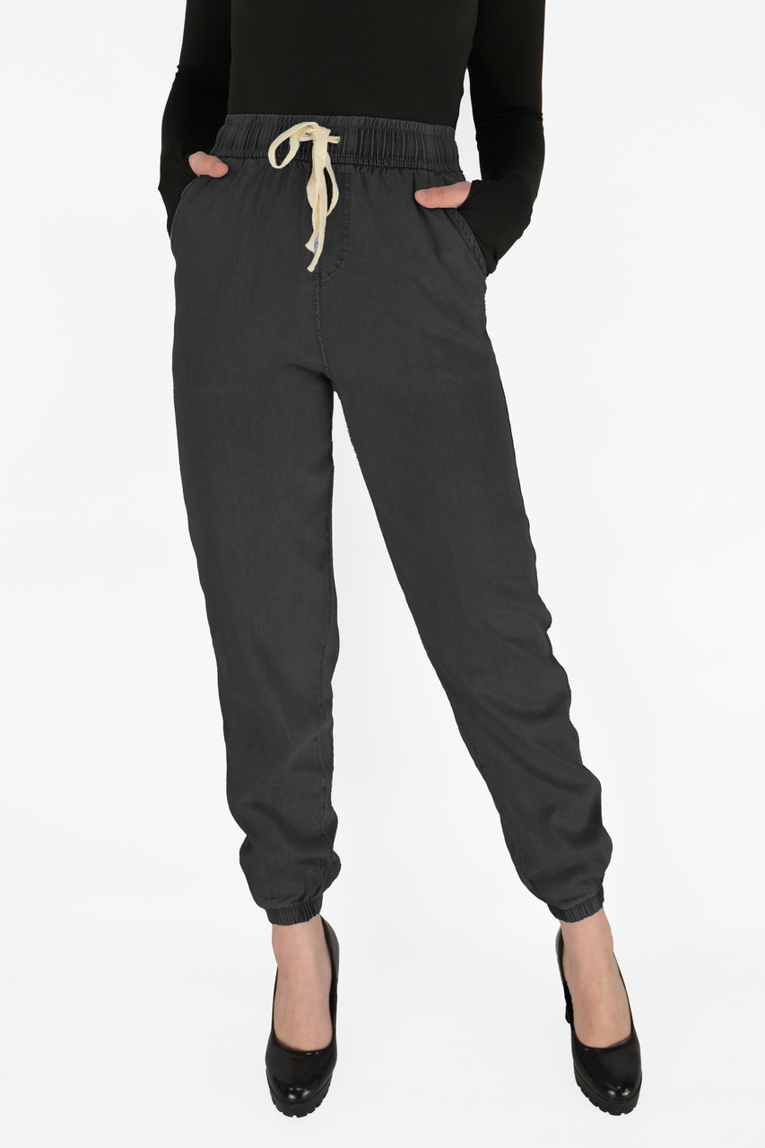 Штани літні бавовняні під манжет Штани жіночі на гумці Чорний колір 2XL — 5XL