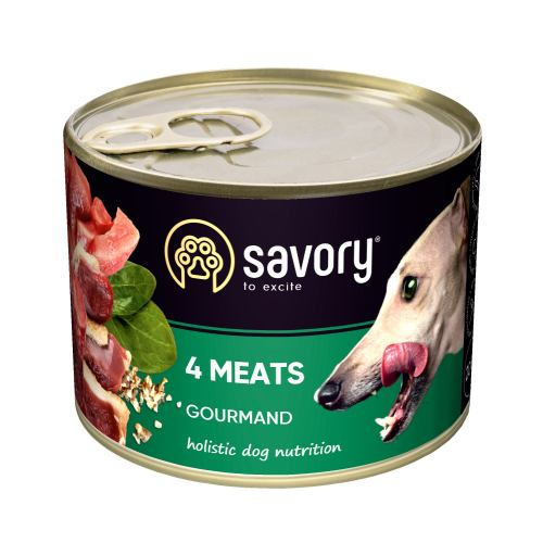 Вологий корм для дорослих собак всіх порід Savory (Сейворі) Dog Gourmand з чотирма видами м'яса 200 г, фото 1