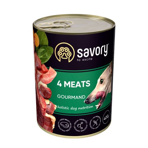 Вологий корм для дорослих собак всіх порід Savory (Сейворі) Dog Gourmand з чотирма видами м'яса 400 г, фото 1