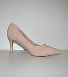 Замшеві бежеві туфлі човники на шпильці 36 38 39, фото 3