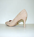 Замшеві бежеві туфлі човники на шпильці 36 38 39, фото 4