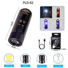 Ліхтар ручний S2-XPG+SMD(RGB), Li-Ion акумулятор, карабін, ЗУ Type-C, фото 3