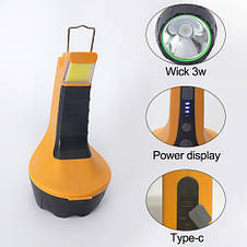 Ліхтар ручний T60-3W+COB, Li-Ion акумулятор, індикація заряду, гак, ЗУ Type-C, фото 4