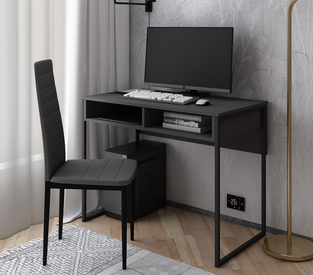 Стіл письмовий "Барт" 100х55х78 см. З поличкою, Графіт, фото 1