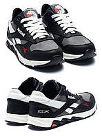 Подростковвые кожаные кроссовки Reebok (Рибок), спортивные туфли черные, кеды. Мужская обувь