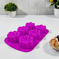 Силиконовая форма для выпечки кексов и печенья на 6 ячеек цветы