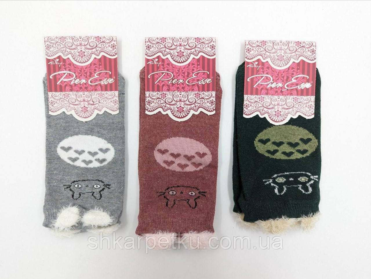 Шкарпетки короткі жіночі бавовна Pier Esse з котиком вушка виглядають 36-40 12 пар/уп мікс  кольорів, фото 1