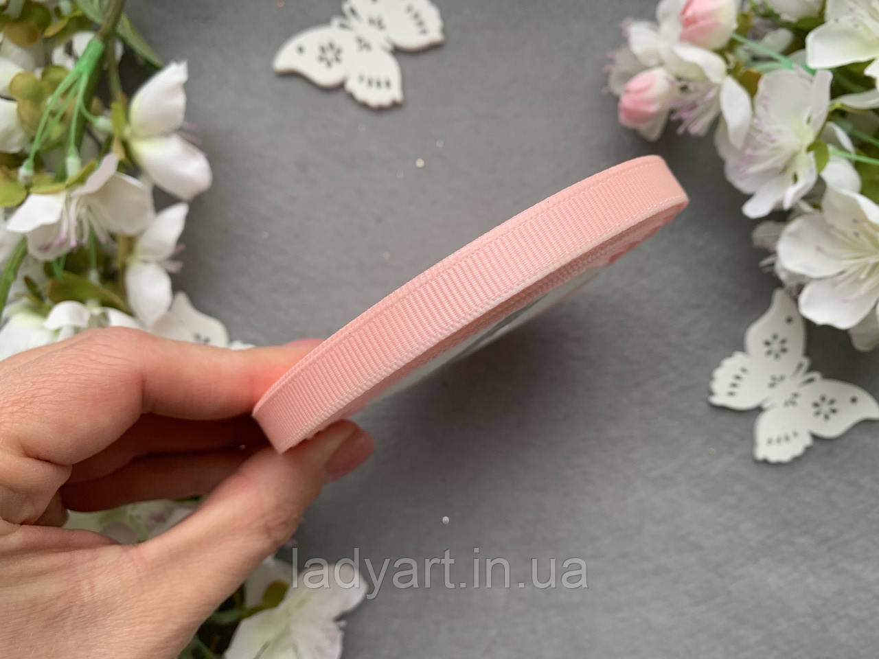 Репсова стрічка 0.9 см, 25 ярд/рулон, ніжно-рожевого кольору рулоном