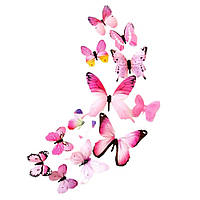 Бабочки 3D на скотче для фотозоны розовые, 12 штук