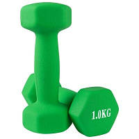 Гантель 1 кг с неопреновым покрытием для фитнеса, аэробики, тренировок Зеленый