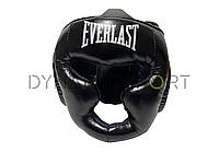 Закрытый боксерский шлем Everlast из эко-кожи черный с полной защитой