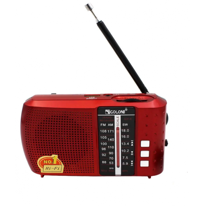 Радіоприймач FM USB MicroSD Golon ICF-8BT на акумуляторі 18650 з Bluetooth Червоний, фото 1