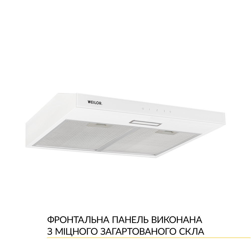 Кухонна витяжка Weilor WPL 6092 WH, біле скло сенсорна, плоска під навісну шафу, шириною 60 см, фото 1