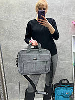 Сіра - два відділення на блискавці - сумка для ноутбука з додатковими кишенями - 40х30х10 см (5140)