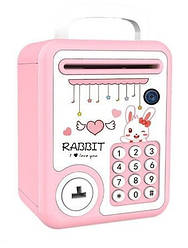Дитячий іграшковий сейф-копилка з ключем Кролик Рожевий