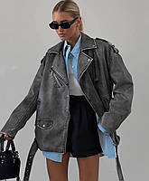 Женская куртка косуха "vintage" Винтаж Ткань: эко кожа Цвет: серый Размеры: 42,44,46