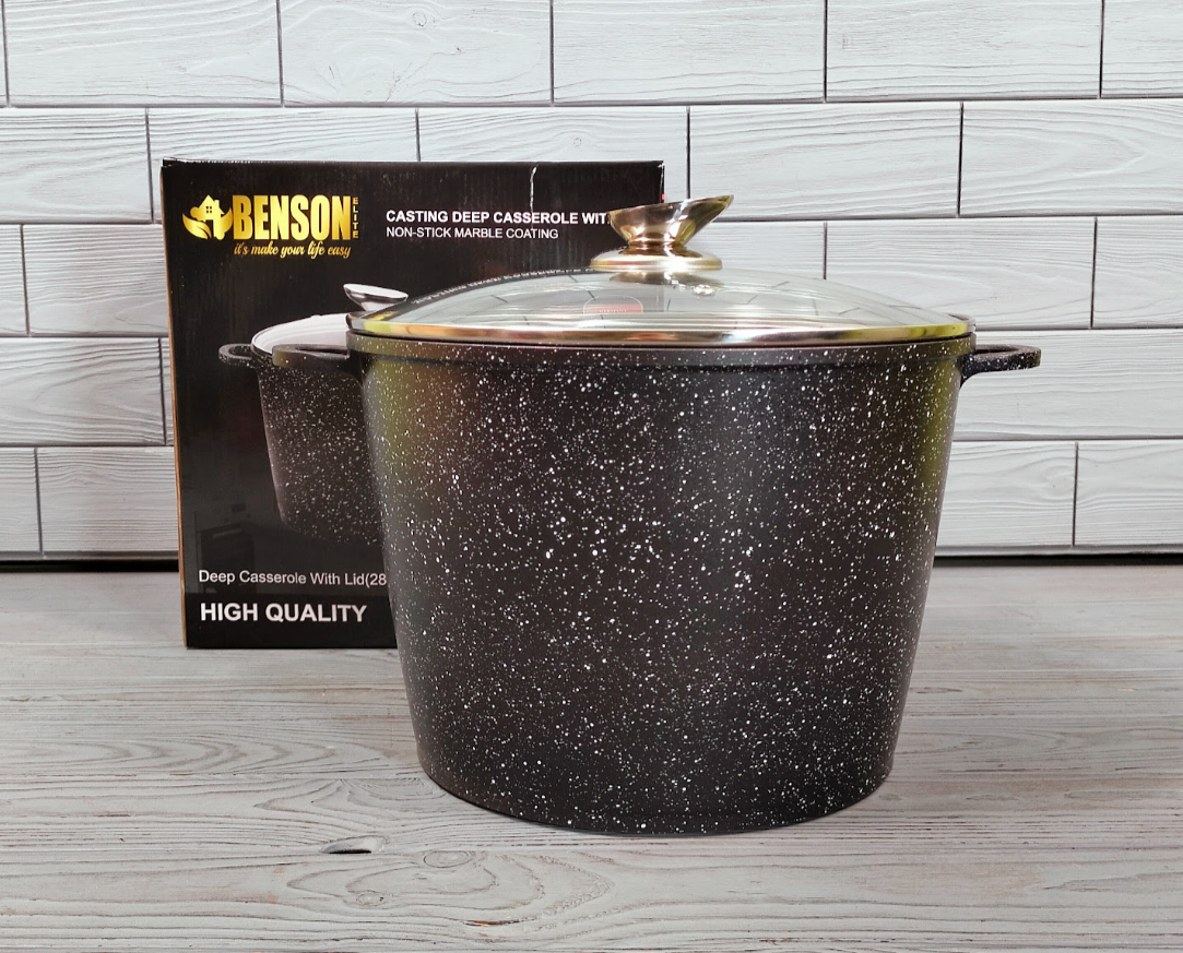 Глибока каструля — казан 6,8 л/24*18 см Benson BN-301 з мармуровим антипригарним покриттям і кришкою, фото 1