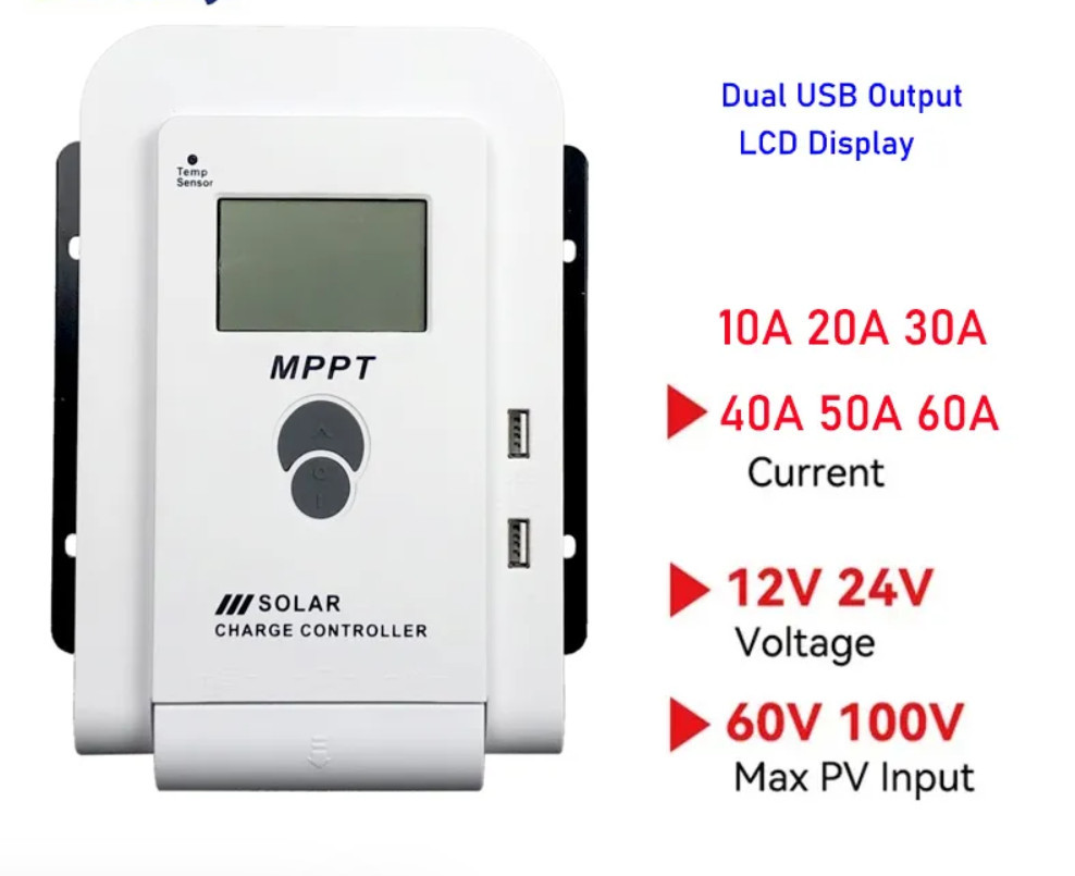 MPPT Сонячний контролер 12/24 V 40 A 100VDC / Dual USB / AGM / LiFePO4 / Li-ion (MPQ40)