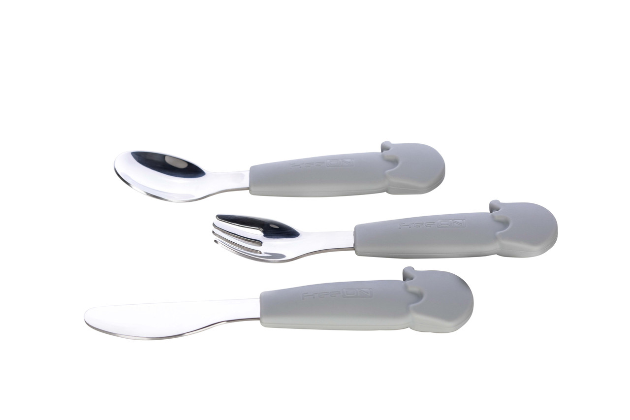 Столові прибори дитячі FreeON Elephant металеві з силіконовою ручкою, сірі, фото 1