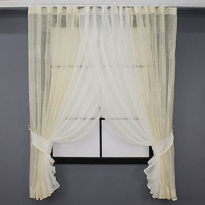 Кухонні шторки (400х170см.) комбіновані. Колір бежевий з молочним. Код 111к 52-0708